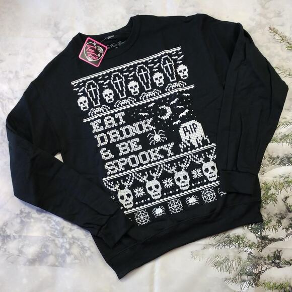 Dolls Kill Tops - NWT Christmas Goth Sweatshirt Eat Drink and Be Spooky size Small